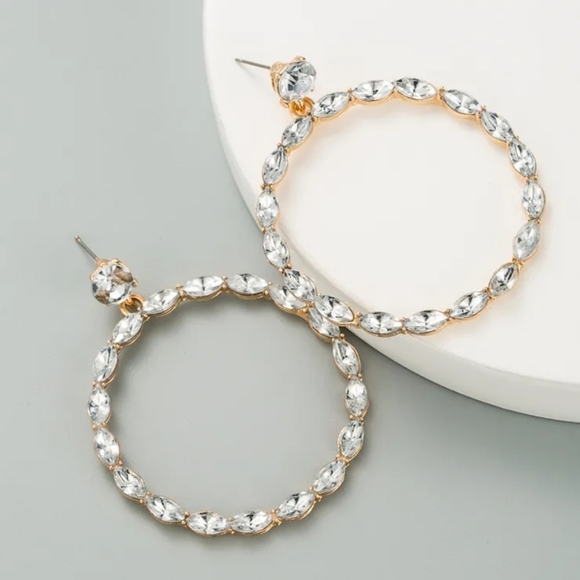 Jewelry - Clear Marquise hoop earrings.